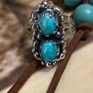 🎉SALE🎉Native American gorgeous shadowbox Mojave blue turquoise ring.